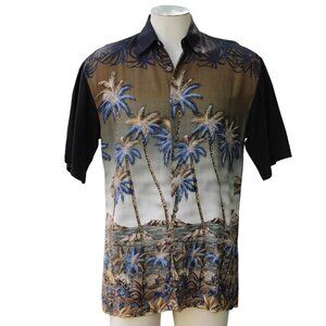 Vintage 90's PIERRE CARDIN Button-Up Casual Shirt Men's Small Black‎ Palm Trees